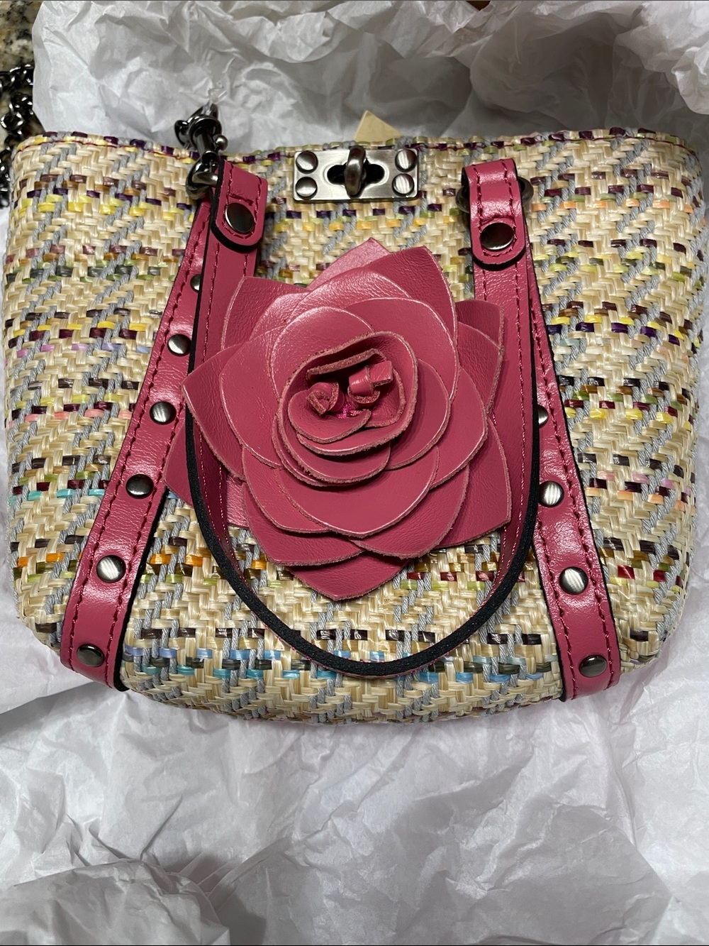 PATRICIA NASH Pink Floral Accent Woven Crossbody Bag NWT